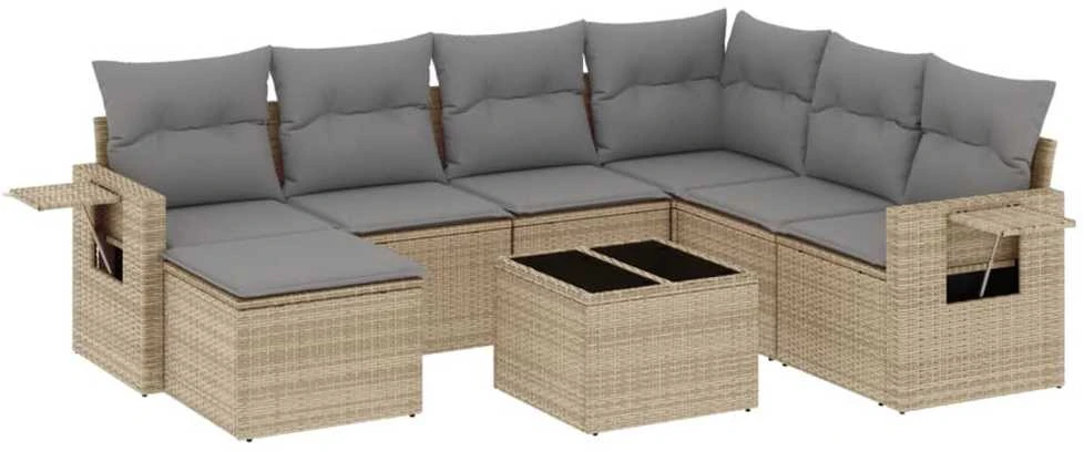 Sofa Sofos komplektas su pagalvėlėmis, 8 dalių, smėlio, poliratanas