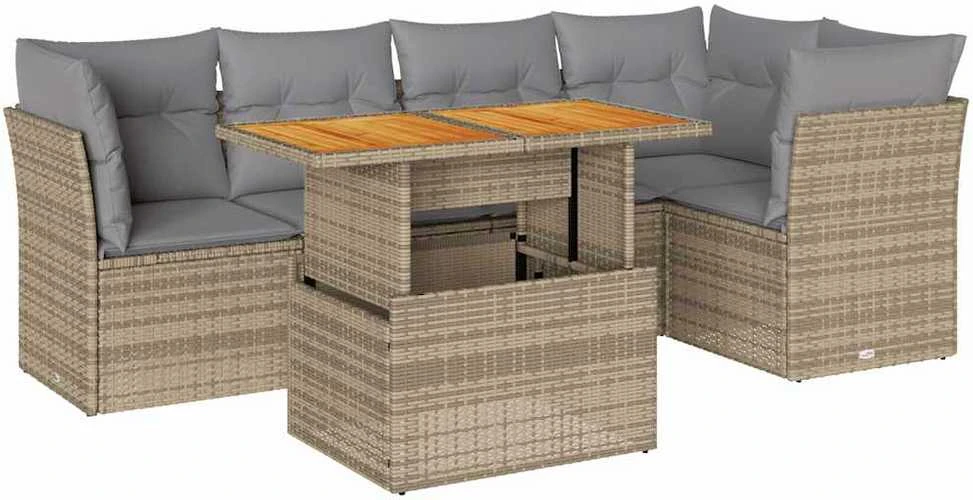 Sofa Sofos komplektas su pagalvėlėmis, 6 dalių, smėlio, poliratanas