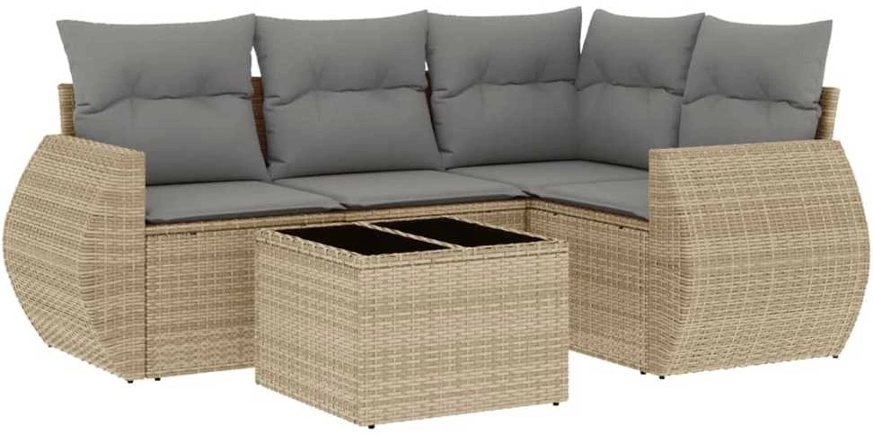 Sofa Sofos komplektas su pagalvėlėmis, 5 dalių, smėlio, poliratanas