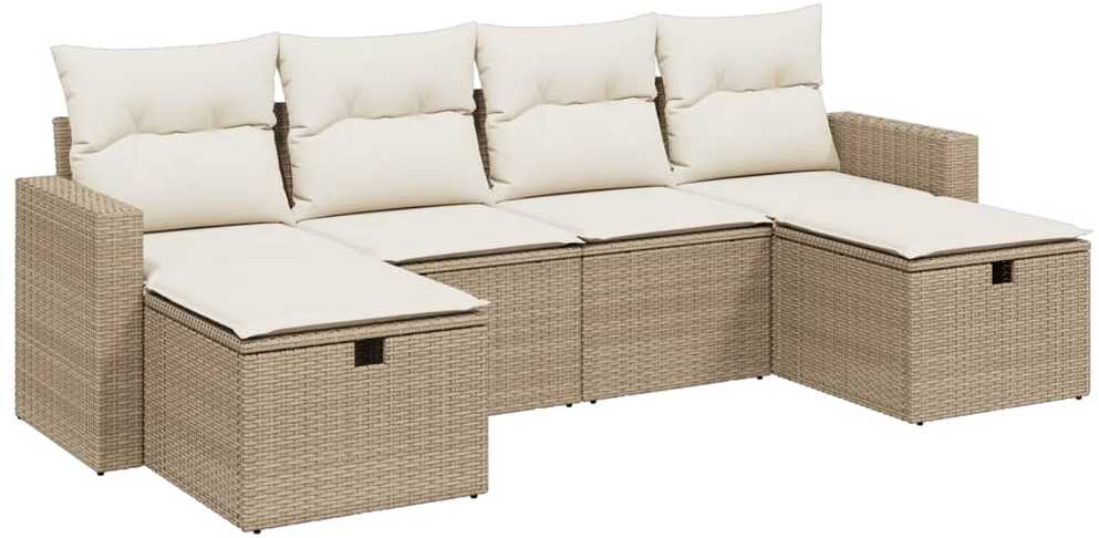 Sofa Sofos komplektas su pagalvėlėmis, 6 dalių, smėlio, poliratanas