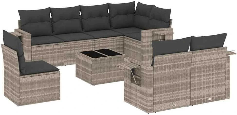 Sofa Sofos komplektas su pagalvėlėmis, 9 dalių, pilkas, poliratanas