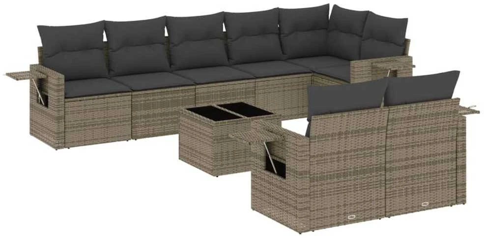 Sofa Sofos komplektas su pagalvėlėmis, 9 dalių, pilkas, poliratanas