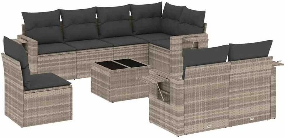Sofa Sofos komplektas su pagalvėlėmis, 9 dalių, pilkas, poliratanas