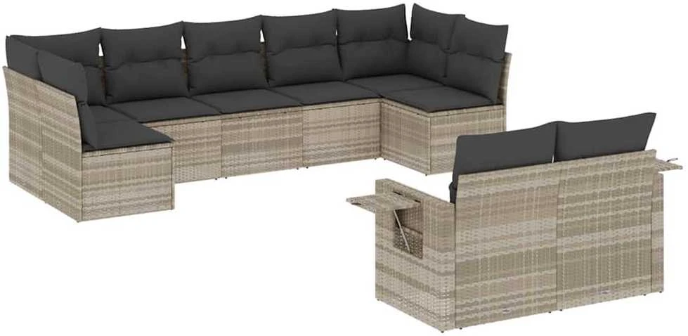 Sofa Sofos komplektas su pagalvėlėmis, 9 dalių, pilkas, poliratanas