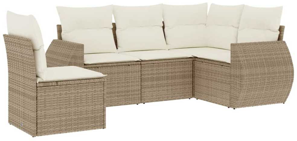 Lauko baldų komplektas Sofos komplektas su pagalvėlėmis, 5 dalių, smėlio, poliratanas