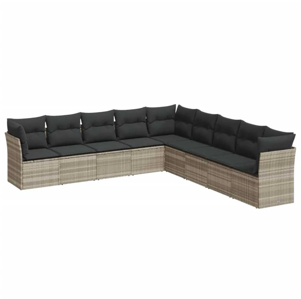 Sofa Sofos komplektas su pagalvėlėmis, 9 dalių, pilkas, poliratanas