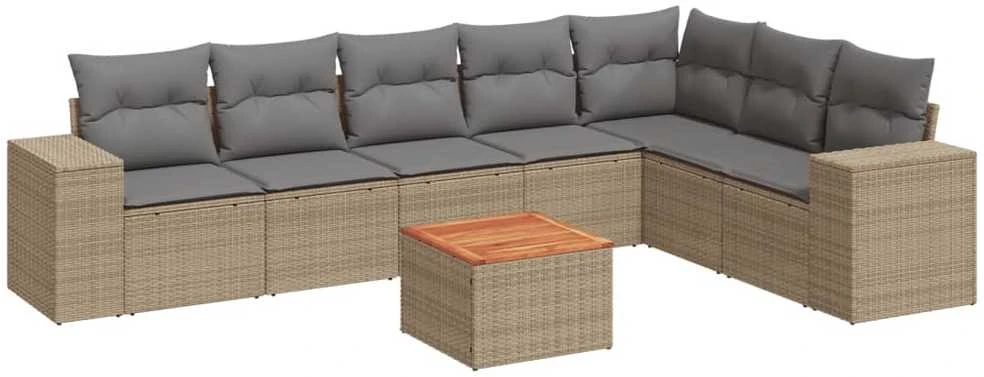 Sofa Sofos komplektas su pagalvėlėmis, 8 dalių, smėlio, poliratanas