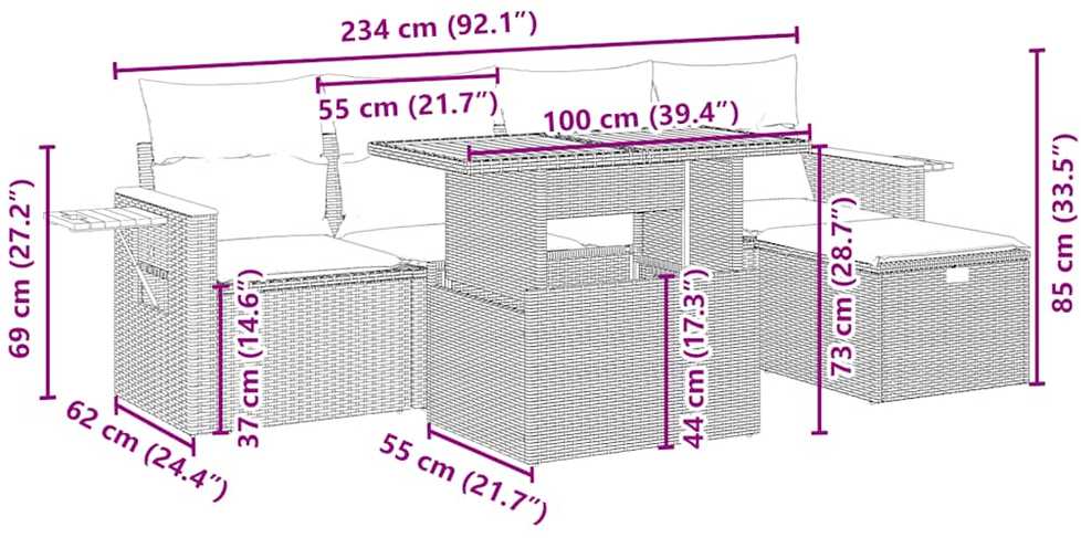 Sofa Sofos komplektas su pagalvėlėmis, 6 dalių, smėlio, poliratanas