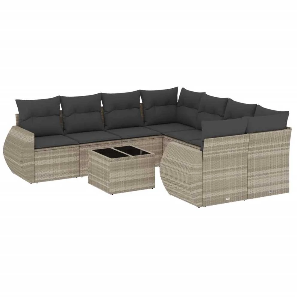 Sofa Sofos komplektas su pagalvėlėmis, 9 dalių, pilkas, poliratanas