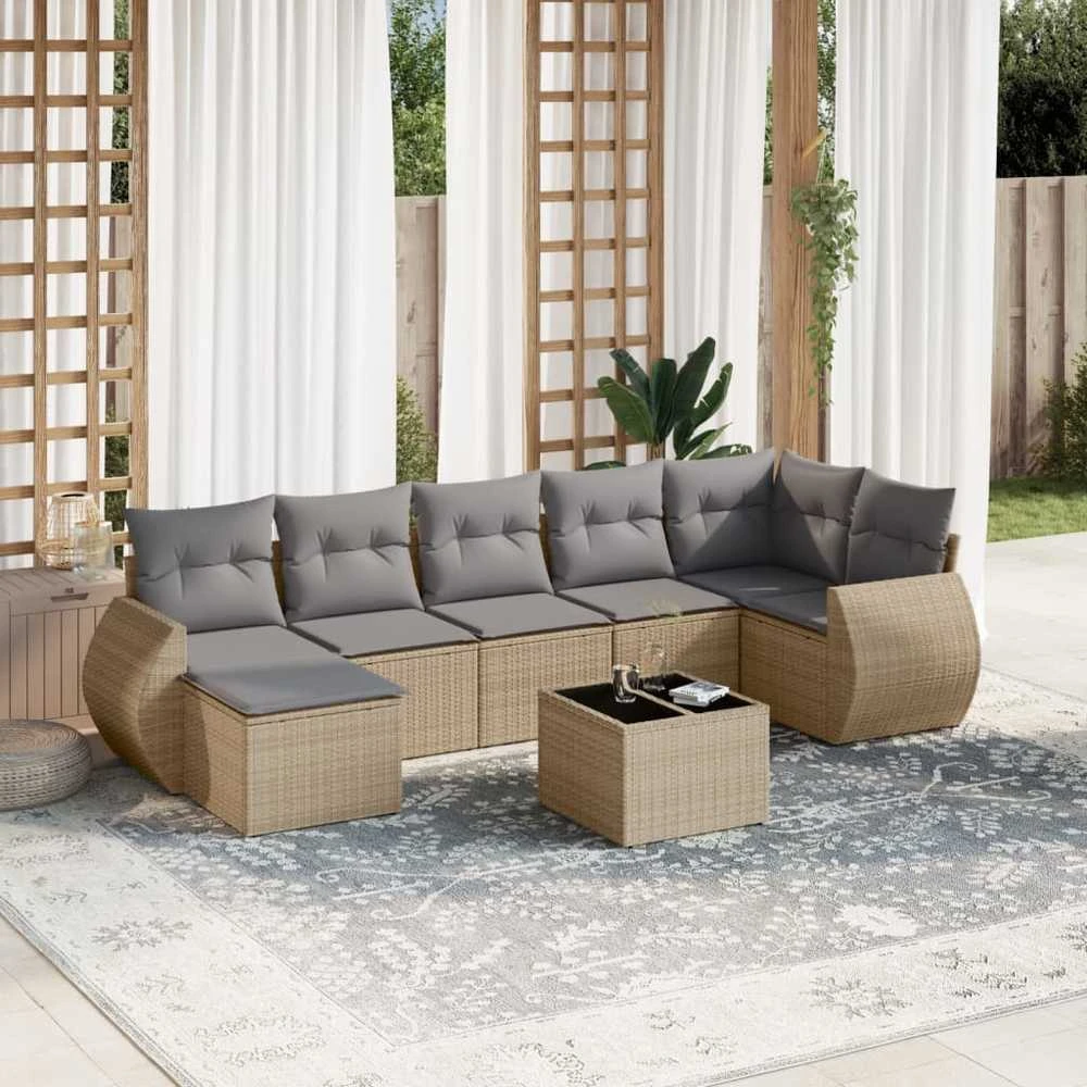 Sofa Sofos komplektas su pagalvėlėmis, 8 dalių, smėlio, poliratanas