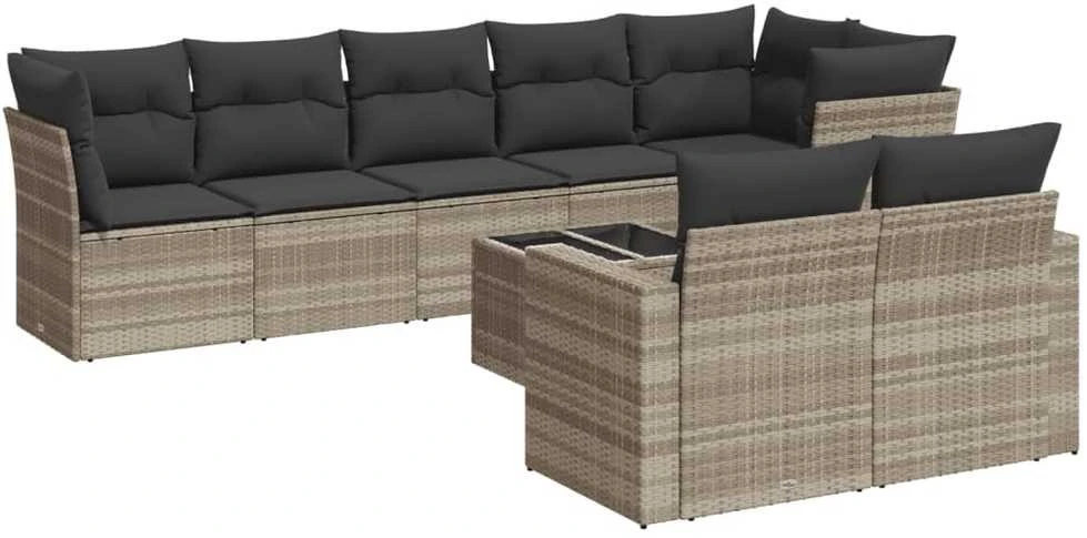 Sofa Sofos komplektas su pagalvėlėmis, 9 dalių, pilkas, poliratanas
