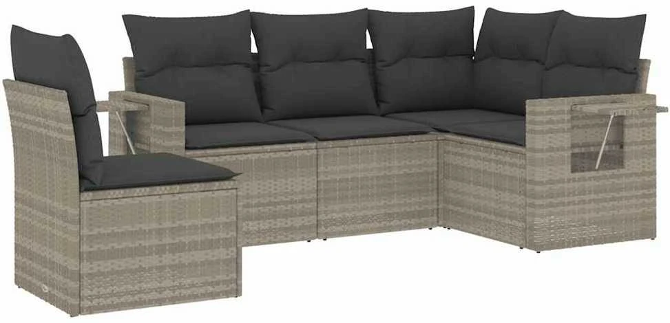 Sofa Sofos komplektas su pagalvėlėmis, 5 dalių, pilkas, poliratanas