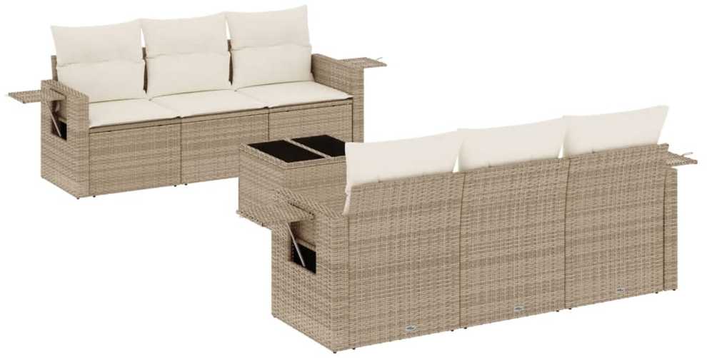 Sofa Sofos komplektas su pagalvėlėmis, 7 dalių, smėlio, poliratanas
