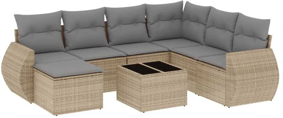 Sofa Sofos komplektas su pagalvėlėmis, 8 dalių, smėlio, poliratanas