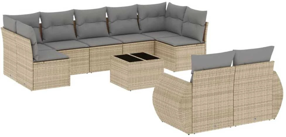 Sofa Sofos komplektas su pagalvėlėmis, 10 dalių, smėlio, poliratanas