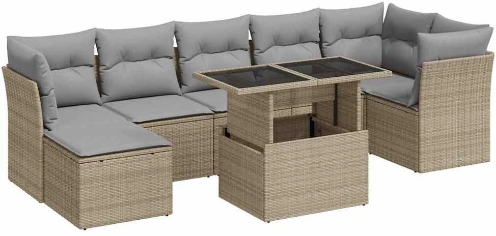 Sofa Sofos komplektas su pagalvėlėmis, 8 dalių, smėlio, poliratanas