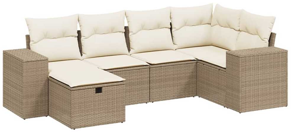 Sofa Sofos komplektas su pagalvėlėmis, 6 dalių, smėlio, poliratanas