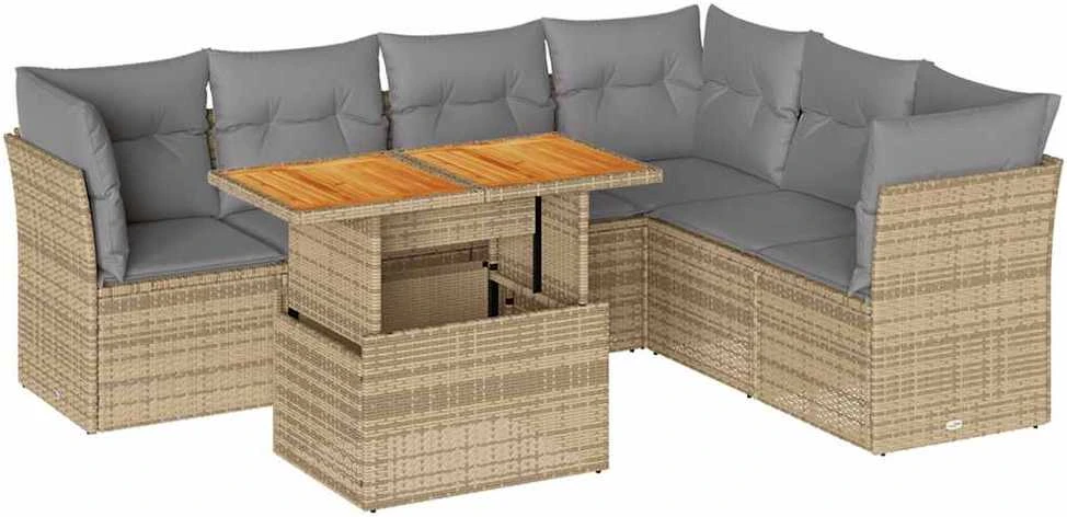 Sofa Sofos komplektas su pagalvėlėmis, 7 dalių, smėlio, poliratanas