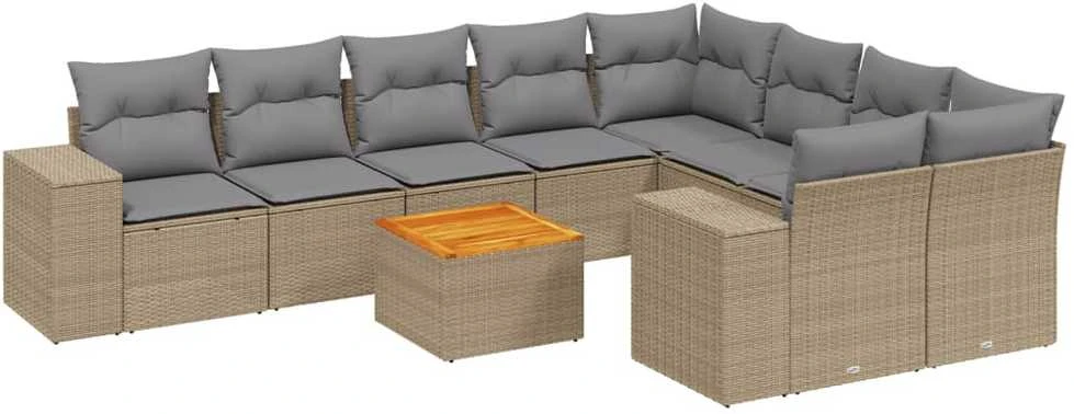 Sofa Sofos komplektas su pagalvėlėmis, 10 dalių, smėlio, poliratanas