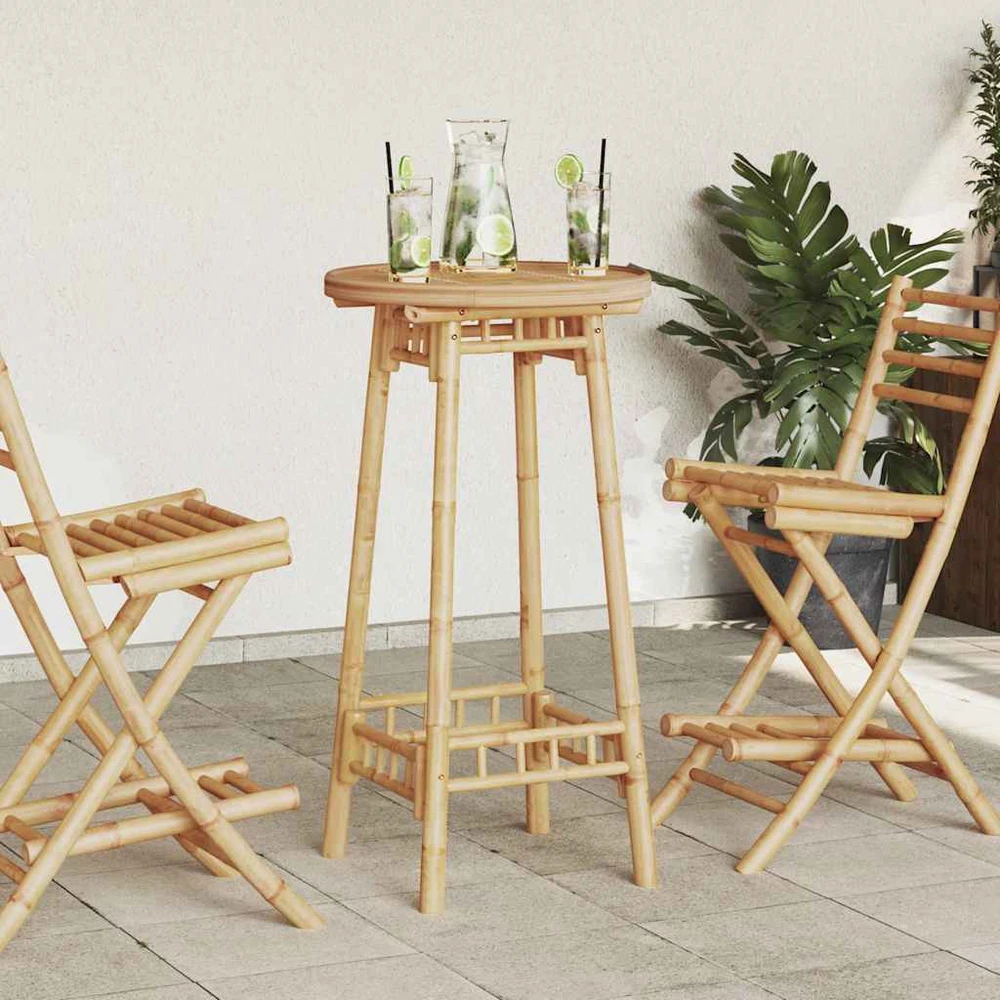 Lauko baro stalas, apvalus, Ø55x100 cm, bambukas, Ø55x100 cm