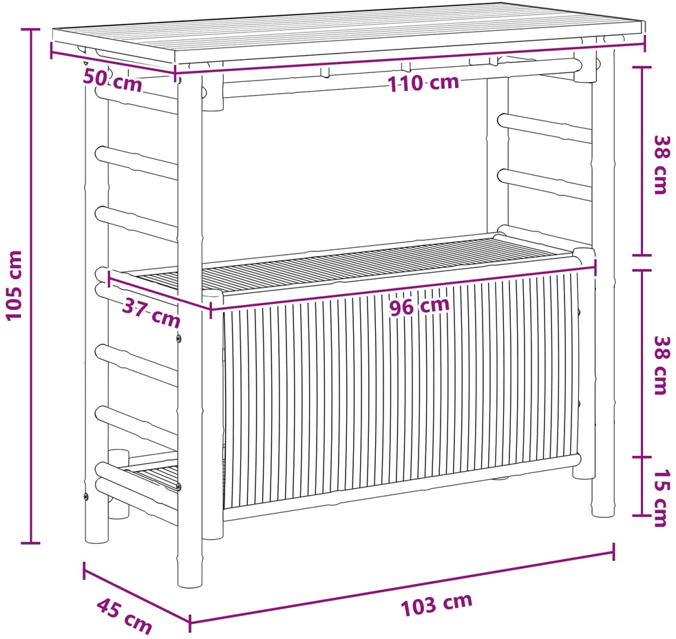 Lauko baro stalas Natūrali 110 x 50 x 105 cm Bambukas