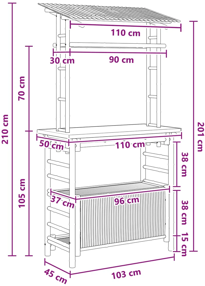 Lauko baro stalas Natūrali 110 x 50 x 210 cm Bambukas
