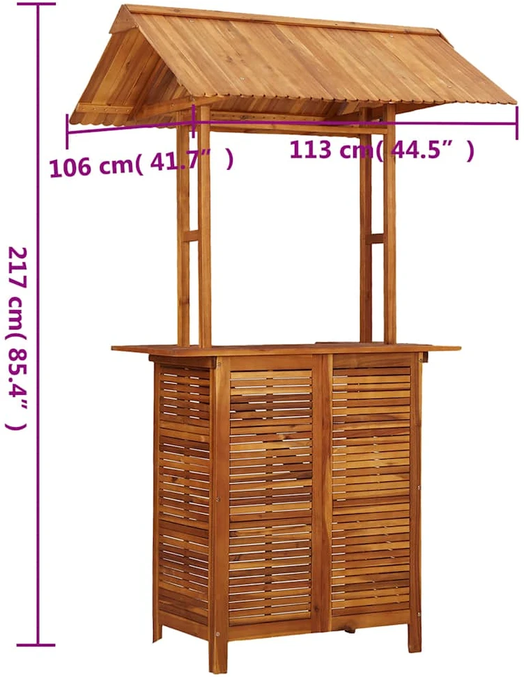 Lauko baro stalas su stogeliu, 113x106x217cm, akacijos masyvas