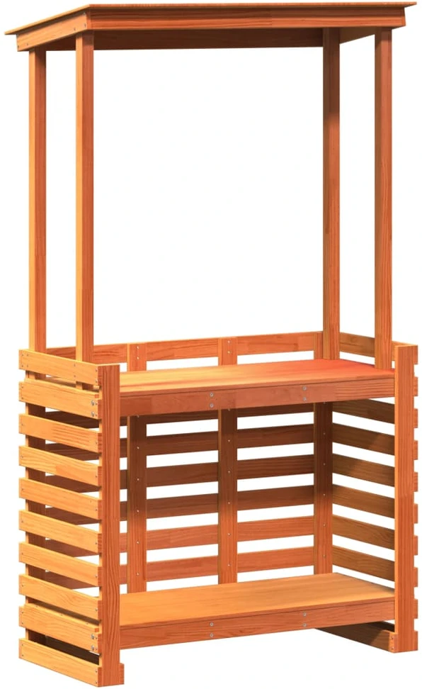 Lauko baro stalas su stogeliu, rudas, 112,5x57x195,5cm, mediena