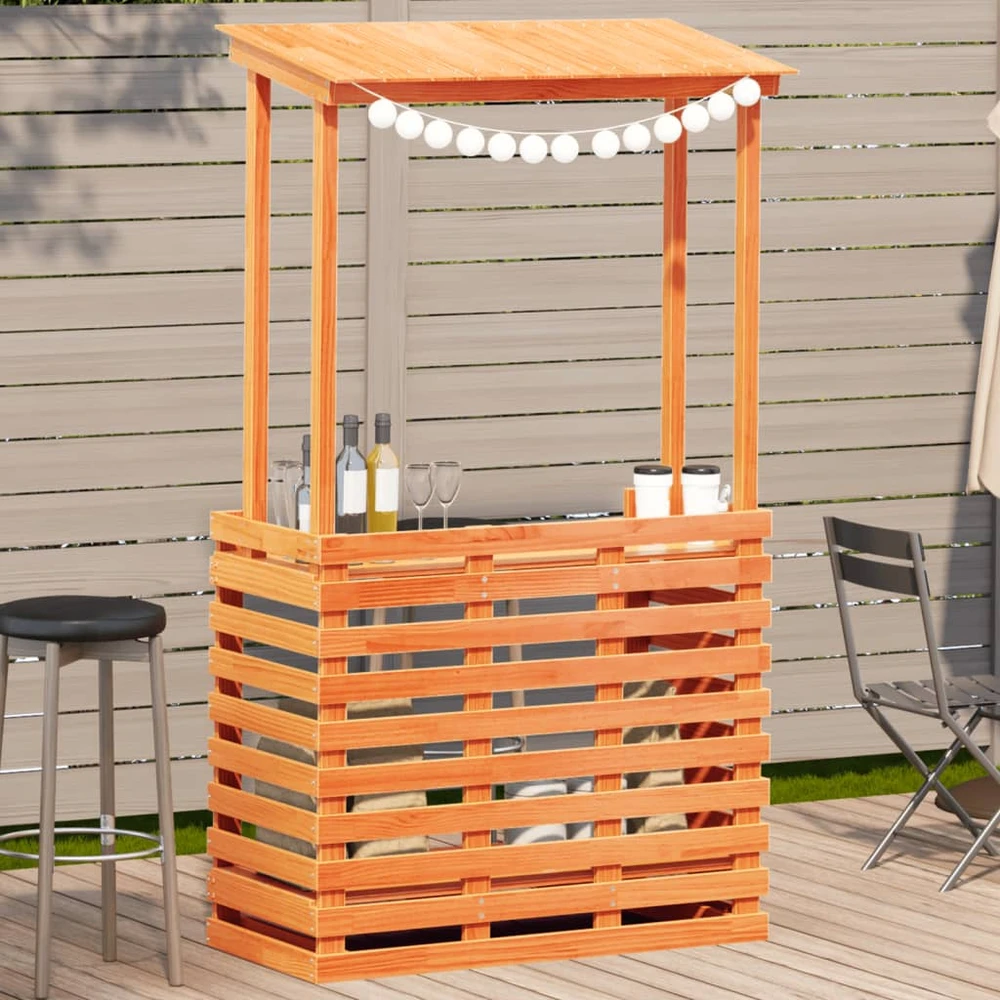 Lauko baro stalas su stogeliu, rudas, 112,5x57x195,5cm, mediena