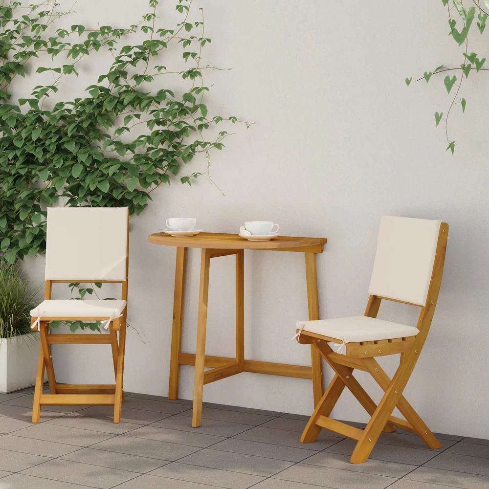 Lauko bistro kėdės 2 vnt. Kreminė balta Kietos akacijos mediena