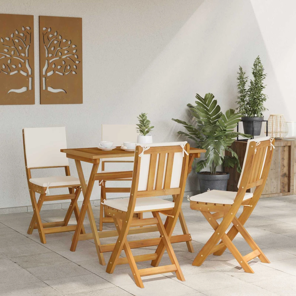 Lauko bistro kėdės 4 vnt. Kreminė balta Kietos akacijos mediena