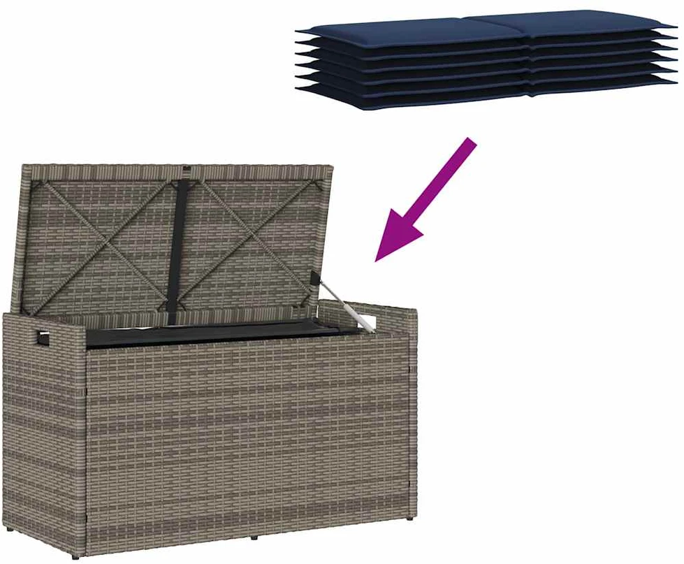 lauko laikymo suolas su pagalvėlėmis pilka 100 cm poliratanas