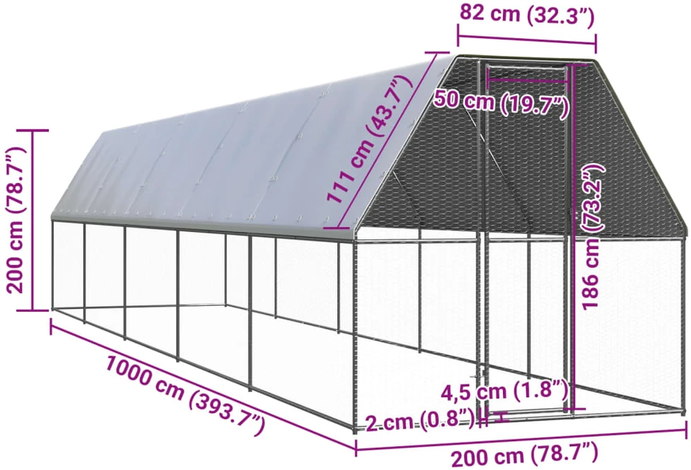 Lauko narvas viščiukams, 2x10x2m, galvanizuotas plienas