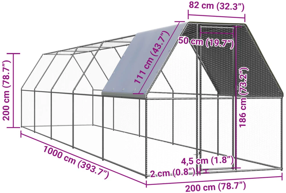 Lauko narvas viščiukams, 2x10x2m, galvanizuotas plienas
