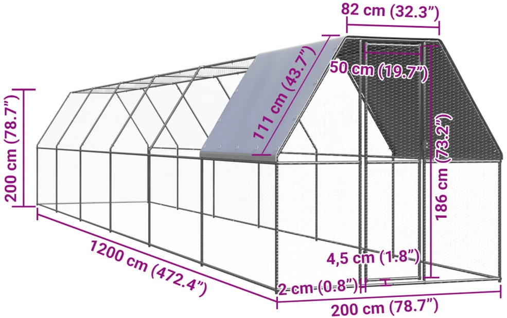 Lauko narvas viščiukams, 2x12x2m, galvanizuotas plienas