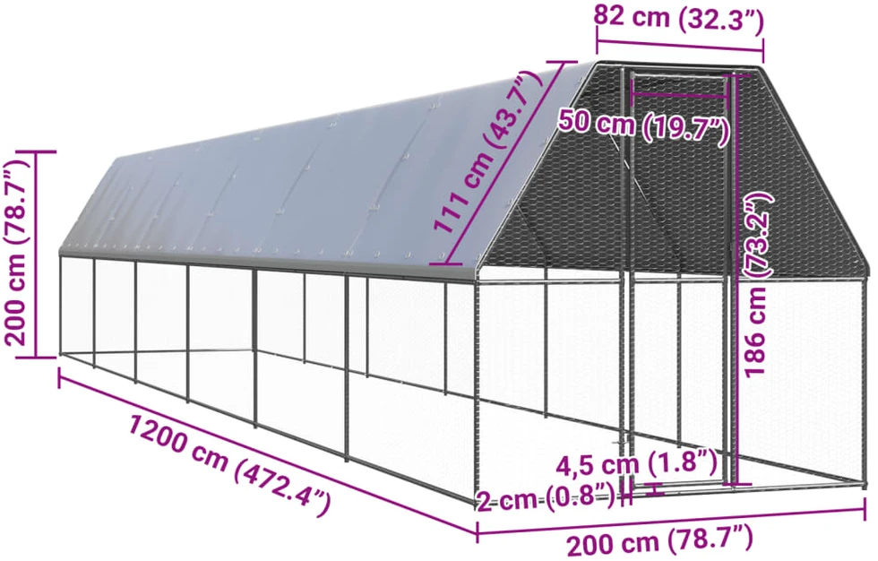 Lauko narvas viščiukams, 2x12x2m, galvanizuotas plienas