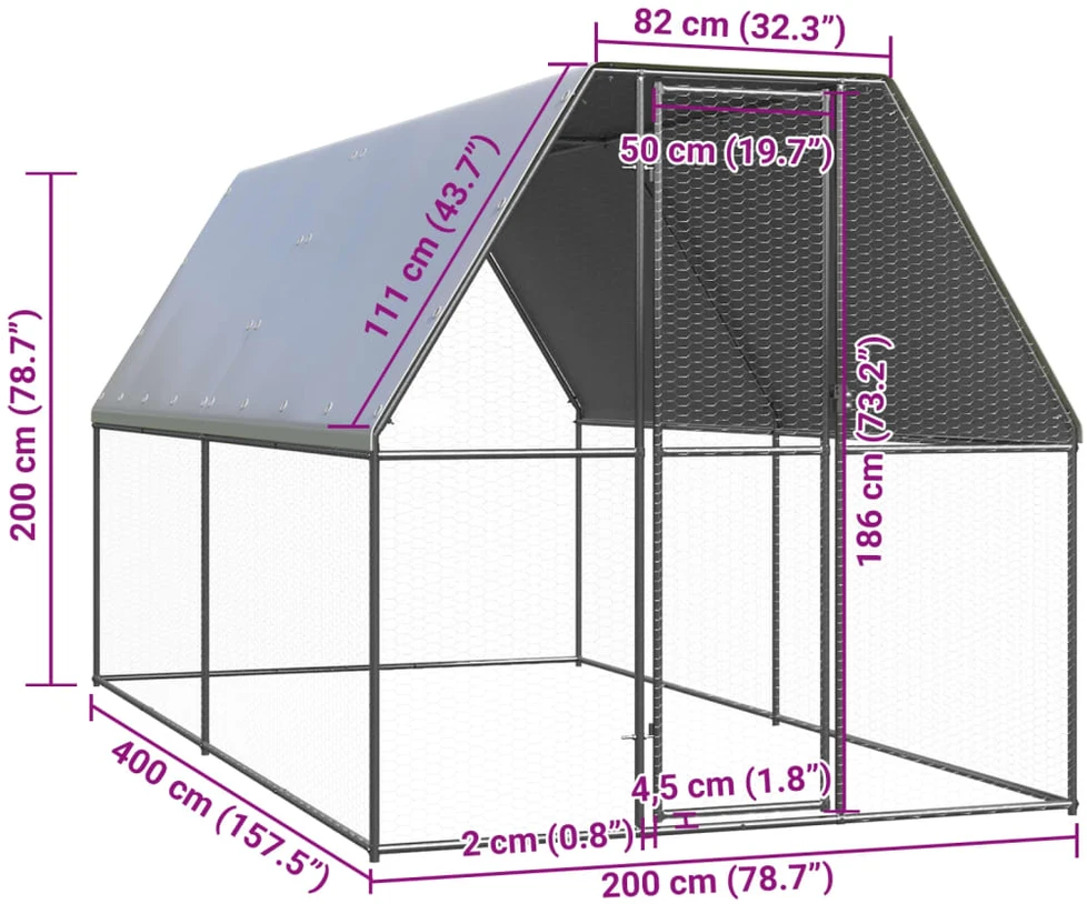 Lauko narvas viščiukams, 2x4x2m, galvanizuotas plienas