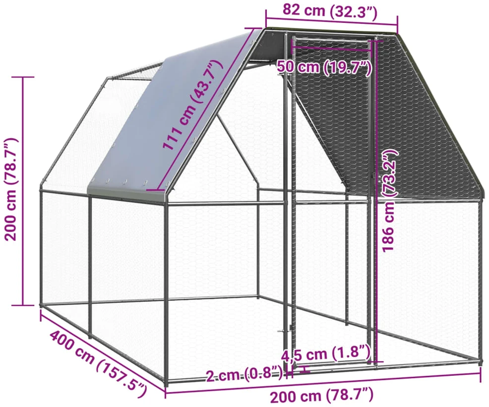 Lauko narvas viščiukams, 2x4x2m, galvanizuotas plienas