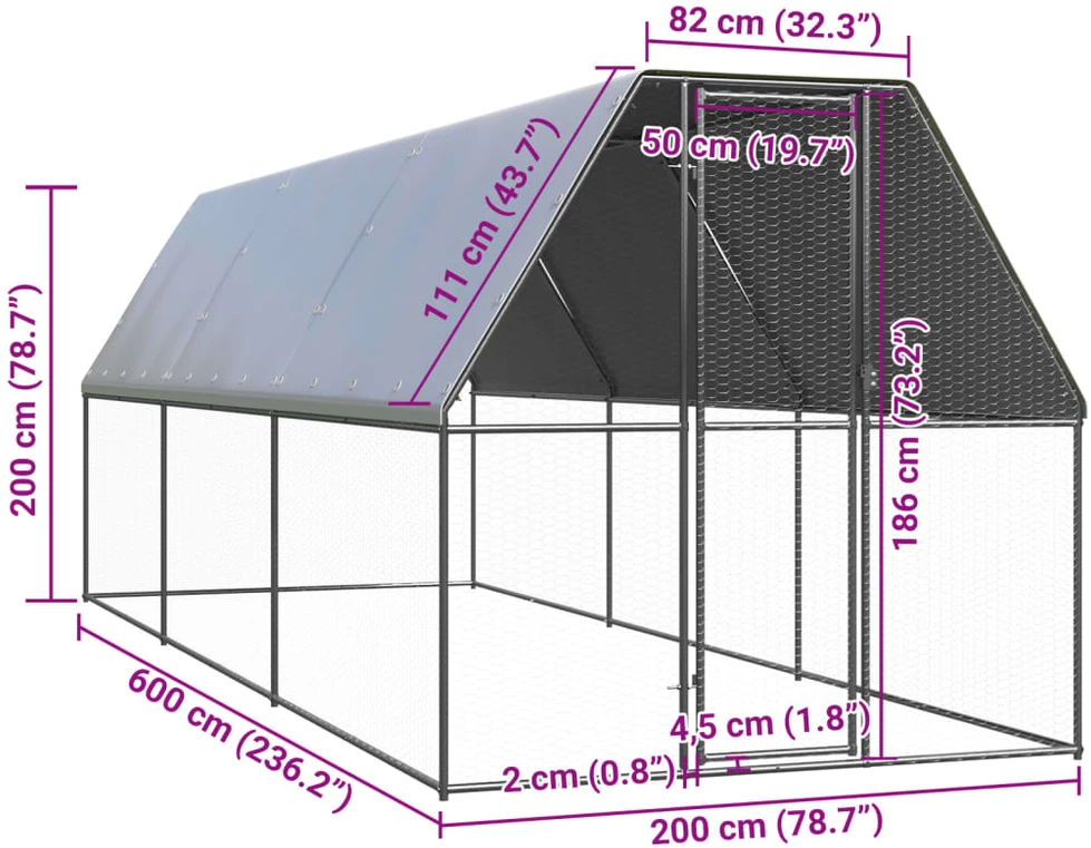 Lauko narvas viščiukams, 2x6x2m, galvanizuotas plienas
