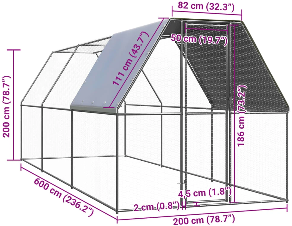 Lauko narvas viščiukams, 2x6x2m, galvanizuotas plienas