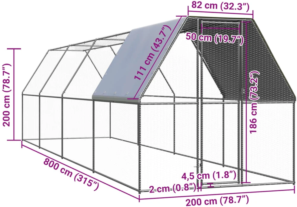Lauko narvas viščiukams, 2x8x2m, galvanizuotas plienas