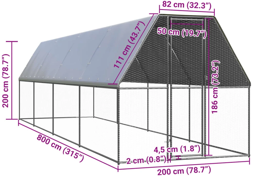 Lauko narvas viščiukams, 2x8x2m, galvanizuotas plienas