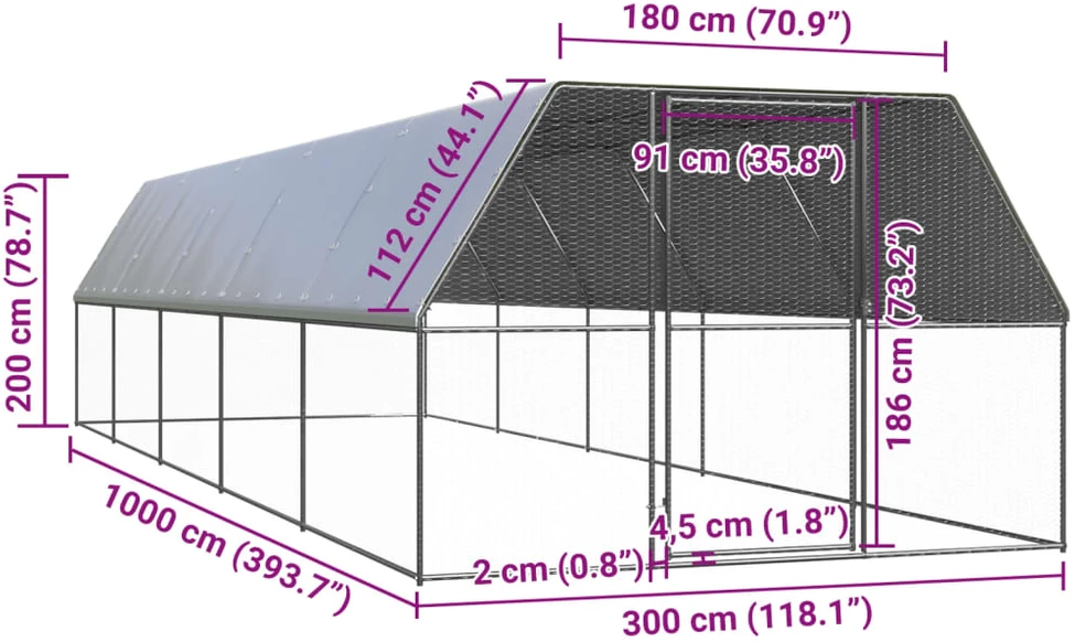 Lauko narvas viščiukams, 3x10x2m, galvanizuotas plienas