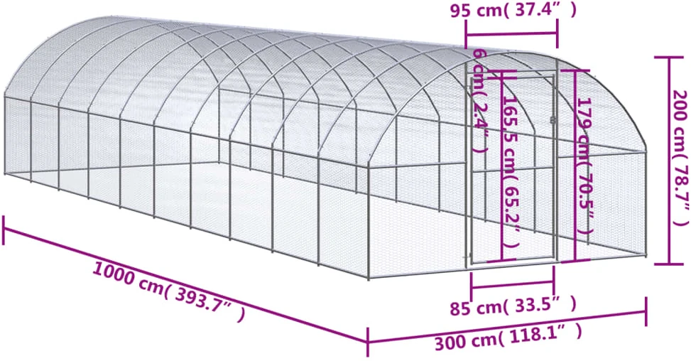 Lauko narvas viščiukams, 3x10x2m, galvanizuotas plienas