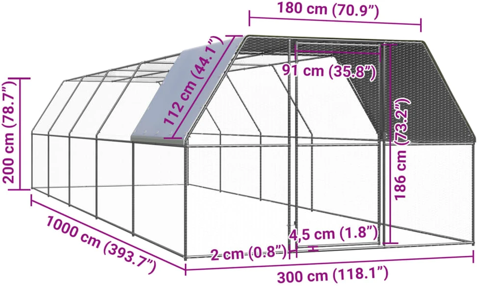 Lauko narvas viščiukams, 3x10x2m, galvanizuotas plienas