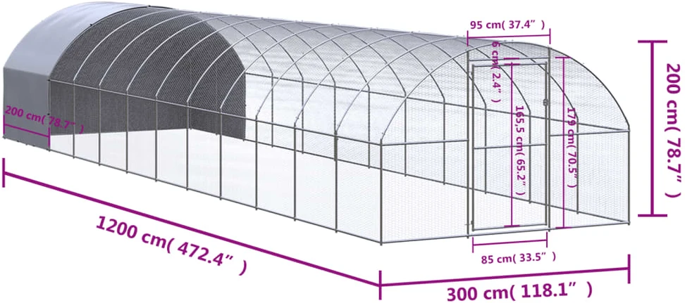 Lauko narvas viščiukams, 3x12x2m, galvanizuotas plienas