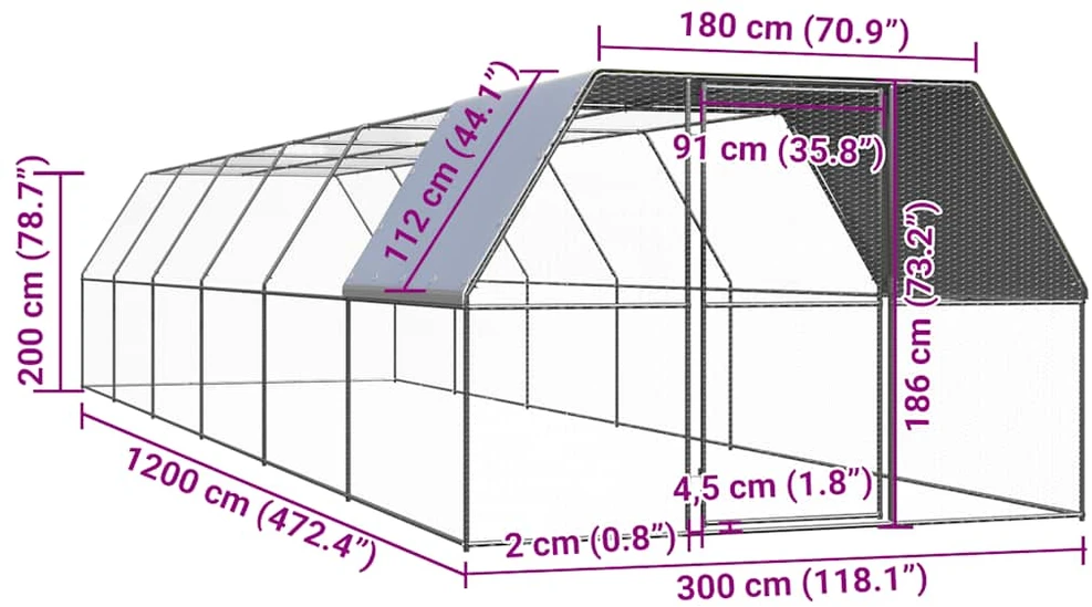 Lauko narvas viščiukams, 3x12x2m, galvanizuotas plienas
