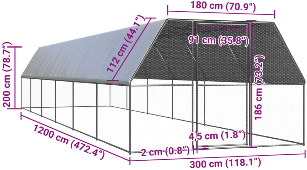 Lauko narvas viščiukams, 3x12x2m, galvanizuotas plienas