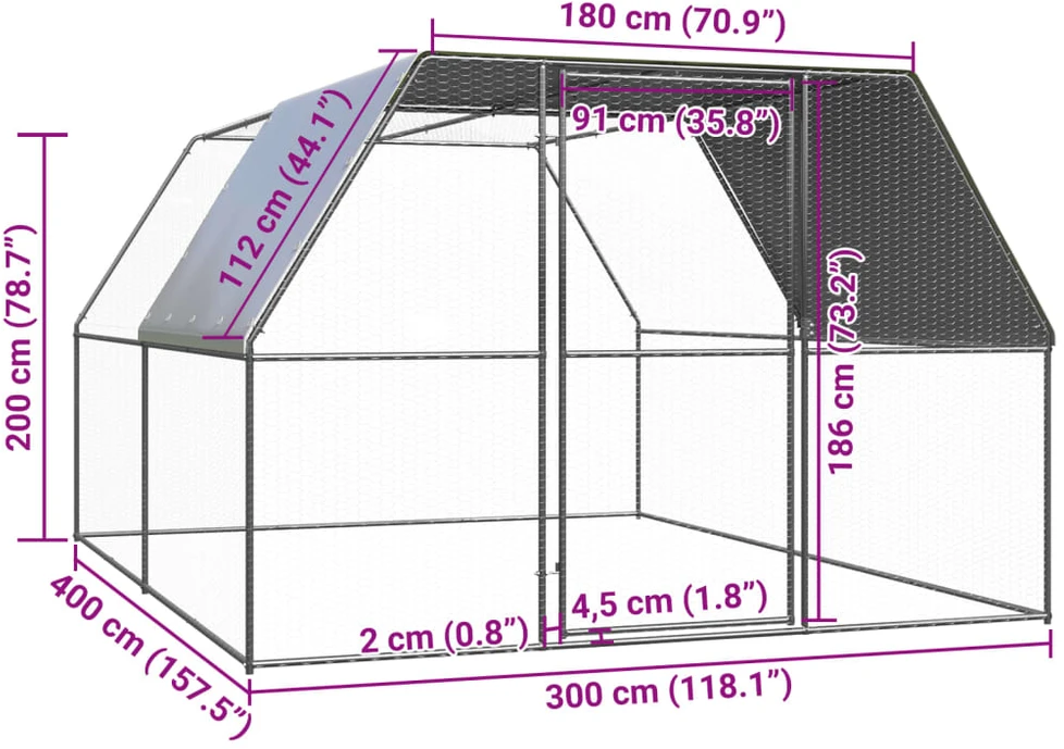 Lauko narvas viščiukams, 3x4x2m, galvanizuotas plienas