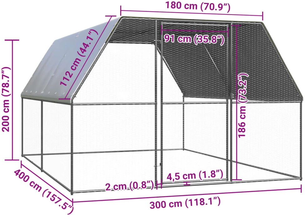 Lauko narvas viščiukams, 3x4x2m, galvanizuotas plienas